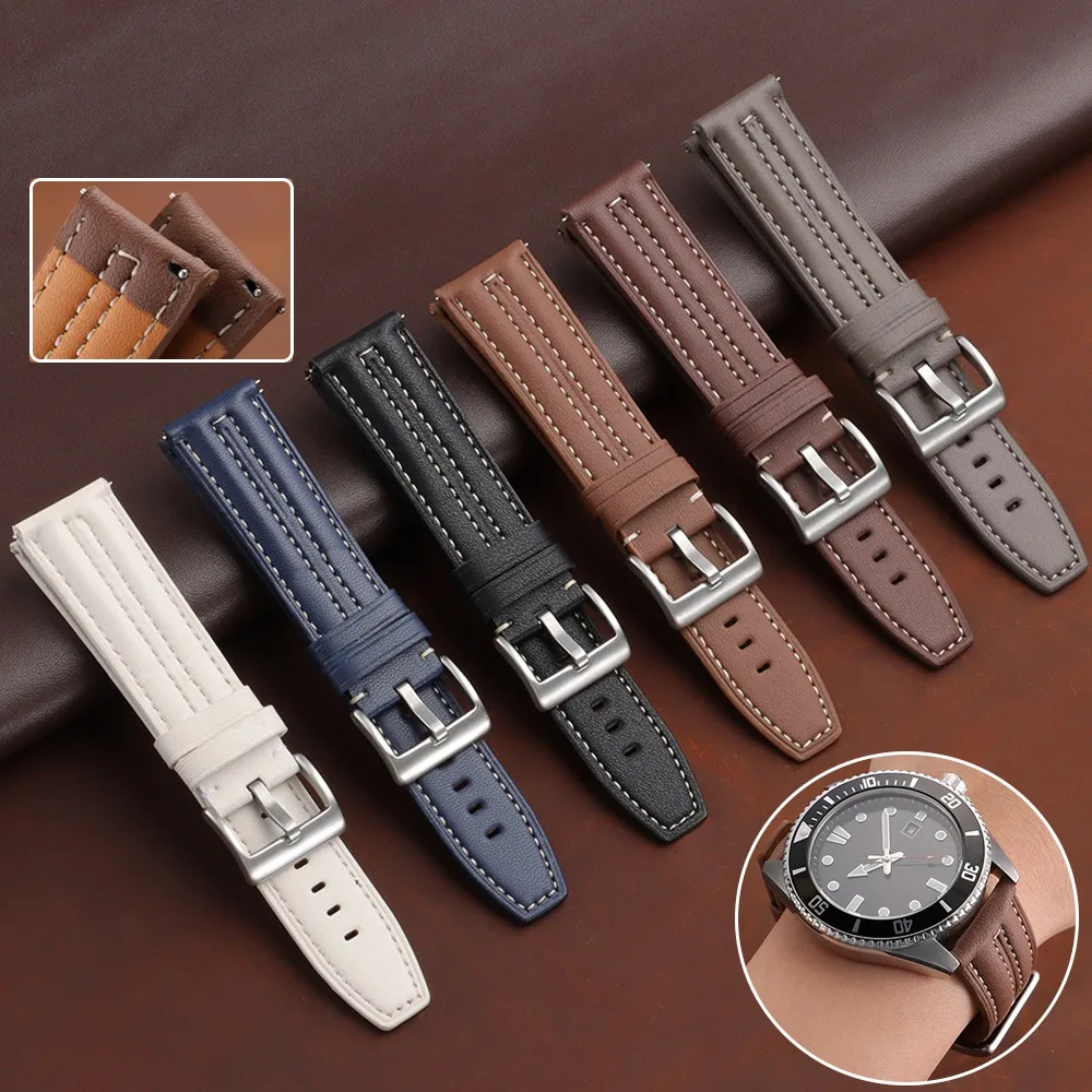 22mm Schnellverschluss-Uhrenarmband aus Rindsleder, universell, handgefertigt, hochwertige Nähte, Lederarmband für Herren und Damen, Business-Uhrenzubehör