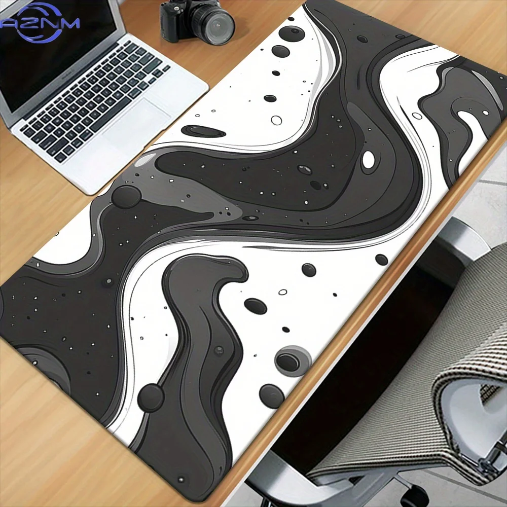 1pc Flowing Black and White Liquid, Keyboard Gaming Accessories Mouse Mat for Computer PC Gamers & Desk Use - Rubber Office Pad