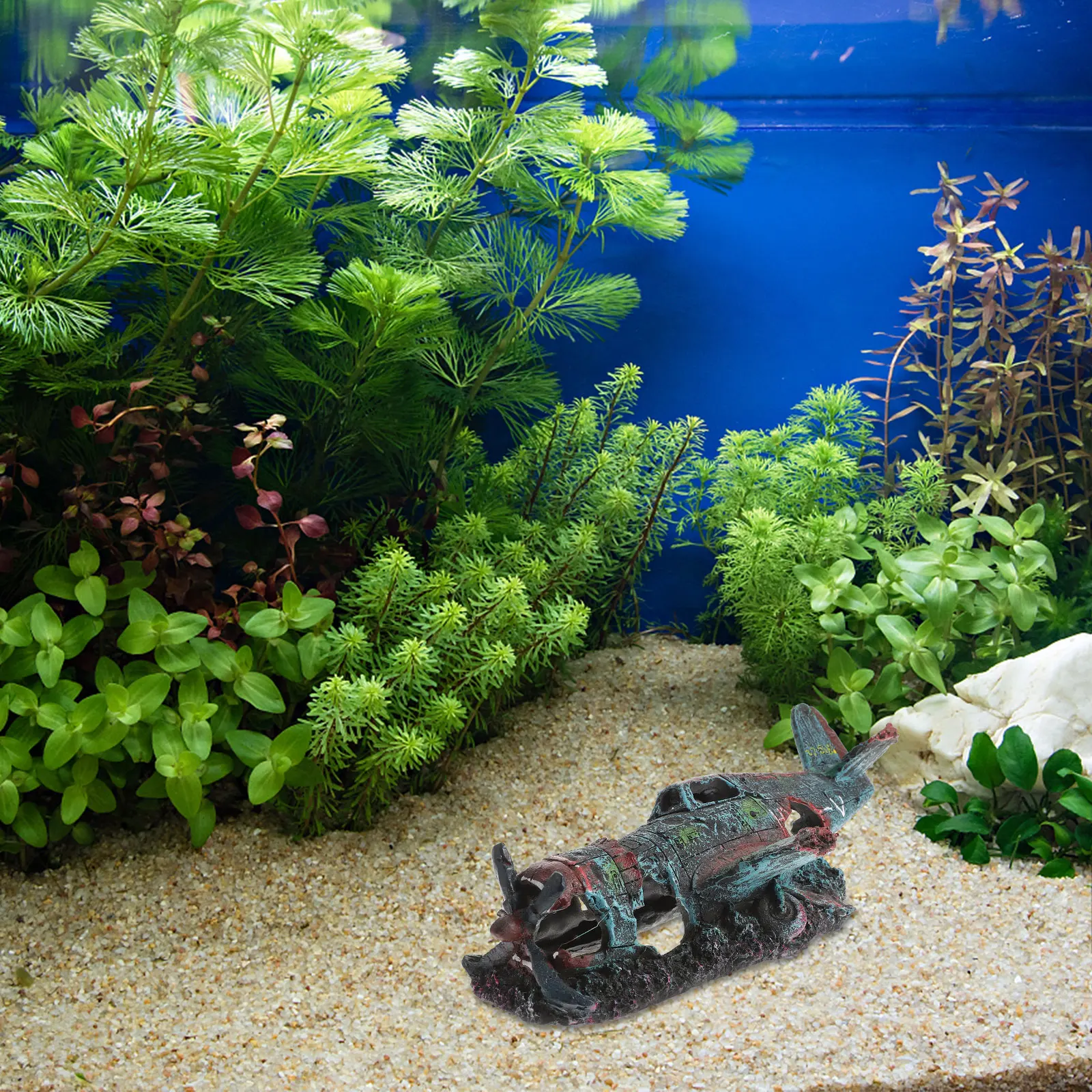 

Artificial Aquarium Decorations Plane Wreck Fish Tank nament Long Time Underwater Safe Hiding Place Beautiful Design Pet