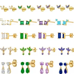 925 Sterling Silver Ear Needle Colorful Crystal Tiny Stud Earring Piercing Ohrringe Pendiente Luxury Women Jewelry Fashion Party