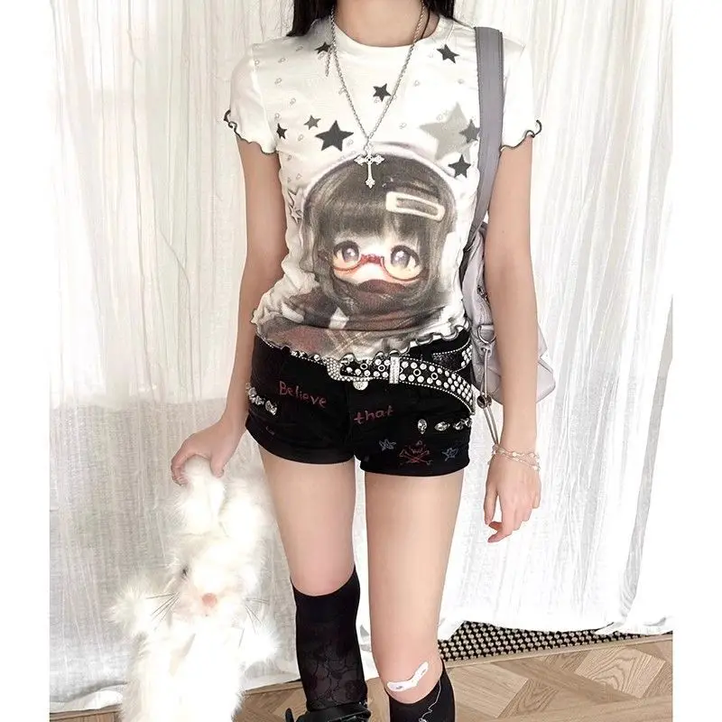 

Deeptown Harajuku Kawaii Anime T-Shirts Women Japanese Style Cartoon Graphic Tees Y2k 2000s Cutecore Slim Up Crop Top Aesthetic