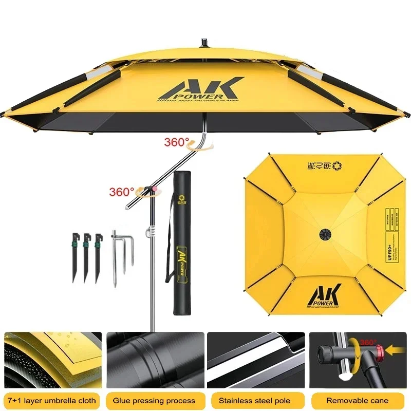 Nowy ulepszony parasol wędkarski Zewnętrzna osłona przeciwsłoneczna Wodoodporna plaża Camping Podwórko Duży parasol 360° ° Podwójna regulacja