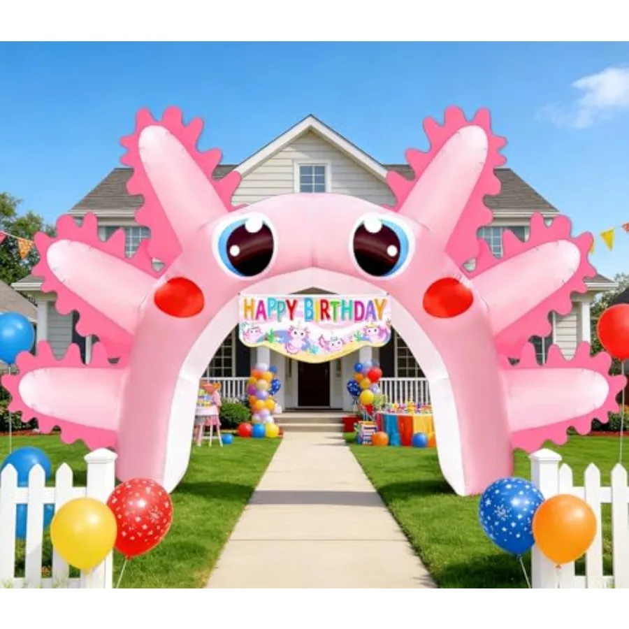 

10x16FT Axolotl Inflatable Arch, Giant Pink Axolotl Birthday Party Backdrop Outdoor Yard Cartoon Archway Blow-Up Axolotl Decora