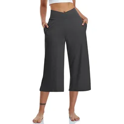 Summer Sports Pants Women'S Elastic High Waisted Casual Pants 3/4 Long Pants Solid Color Slim Fit Capris Yoga Pants Jogging Pant