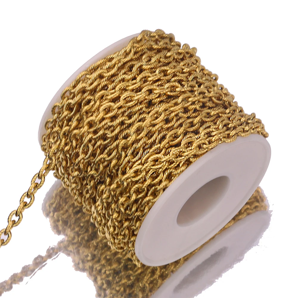 1 Meter Gold Width 5mm Stainless Steel Twist O-chain Bulk Textured Chunky Chains for Punk Rock DIY Jewelry Making Wholesale