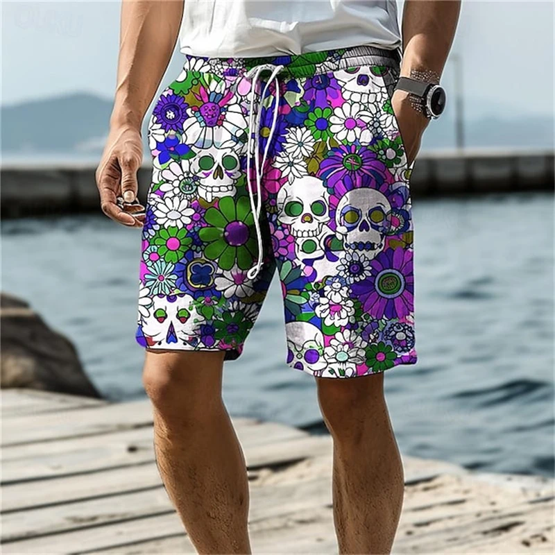 3d Print Colorful Skull Harajuku Street Short Pants 2024 Summer Hawaiian Men Women New Beach Shorts Sportswear Gym Ice Shorts