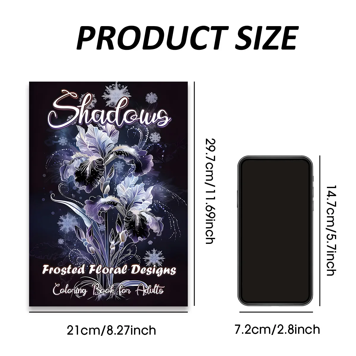 Shadows Frosted Floral Designs Coloring Book For Adults Dark Moody Frost Iris Winter Floral Snowflake Relax Art Book