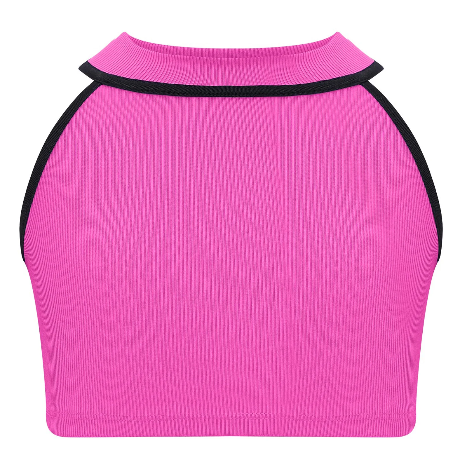 

Children's Yoga Sportswear Girls Fashion Contrast Color Vest Halter Neck Sleeveless Ribbed Crop Top for Sports Workout Running