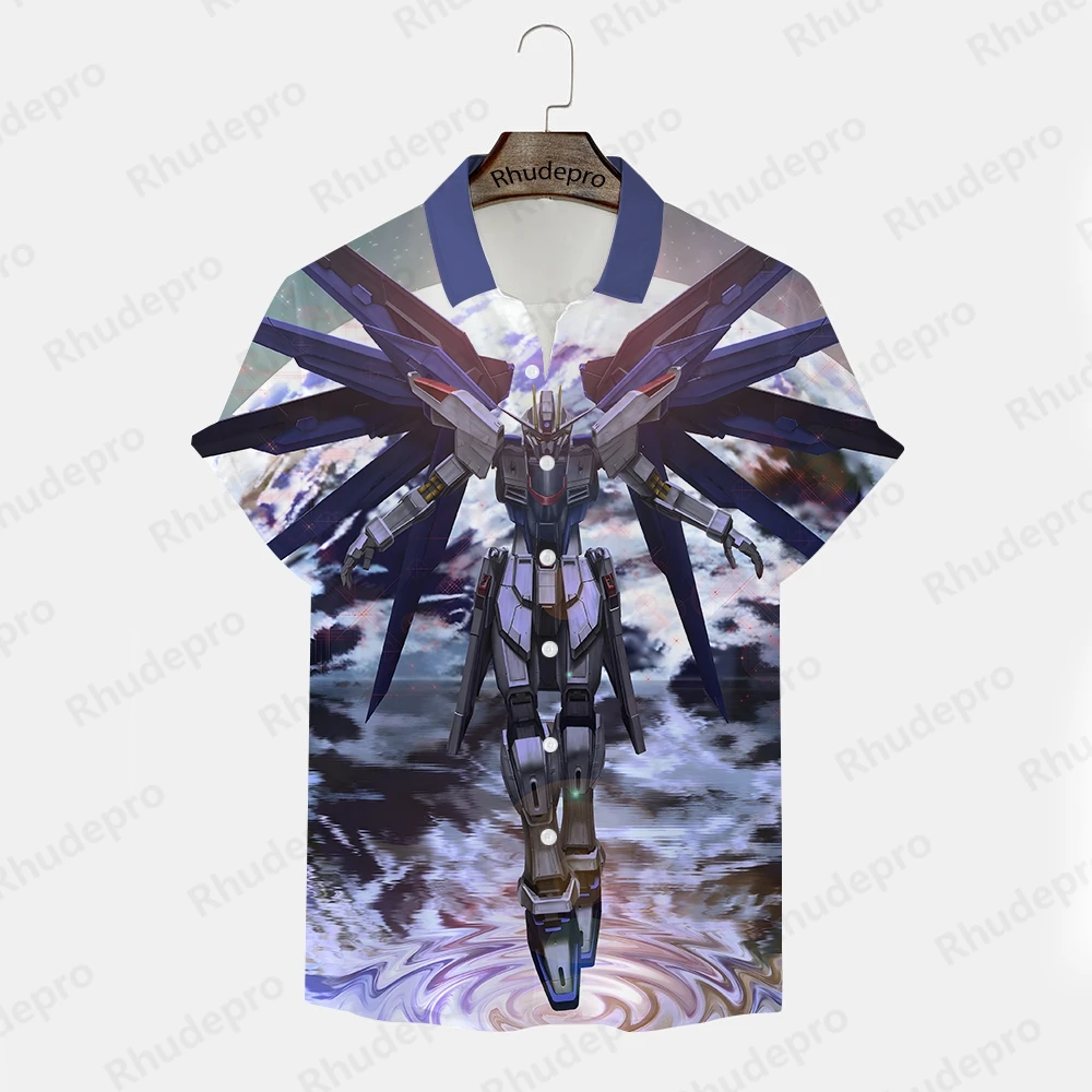 Camiseta extragrande Gundam masculina, camisa casual, camisas de manga curta, tops de alta qualidade, roupa de verão, novo modelo, 2024