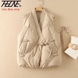 THHONE Winter Jackets Vests for Women Coat 2024 Korean Style Vintage Sleeveless Cardigan Thicken Loose Disc Buckle Outerwear