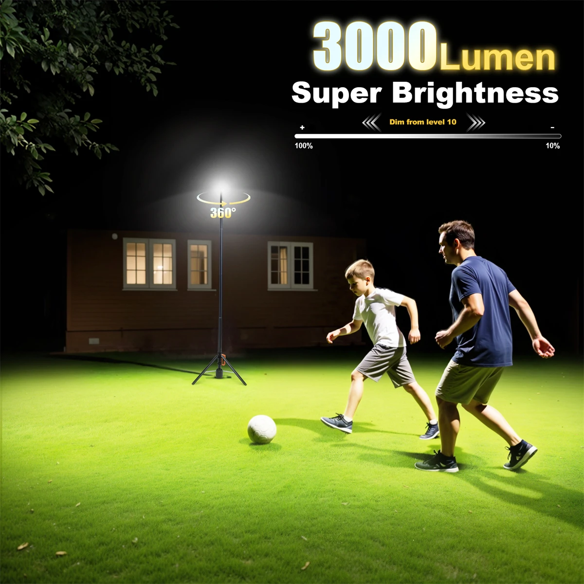 10 Lichtmodi, wiederaufladbare LED-Arbeitsleuchte, Innenhofleuchte, 8,4 Fuß Teleskopstativ. 5 Höhenverstellung, 3 Lichtmodi