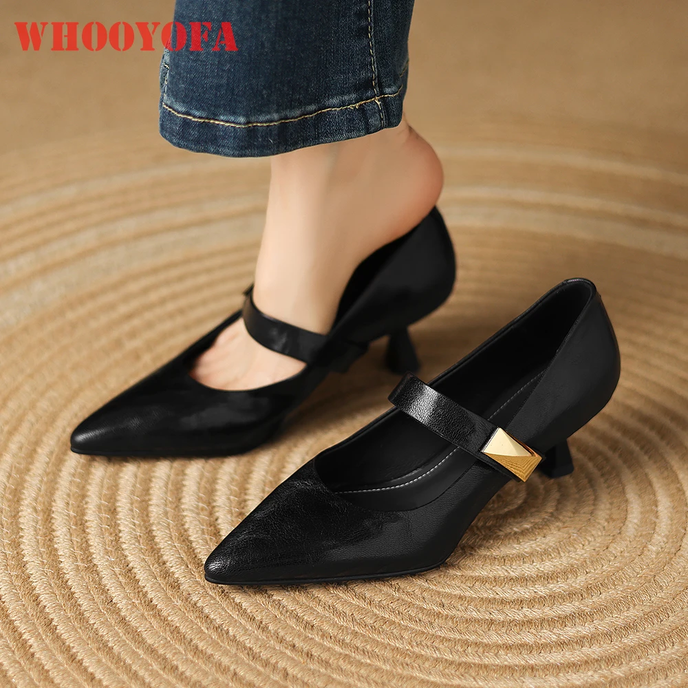 New Geniune Leather Black Women Pumps Pointed Toe High Stiletto Heels Lady Dress Shoes Large Small Plus Size 12 31 44 47