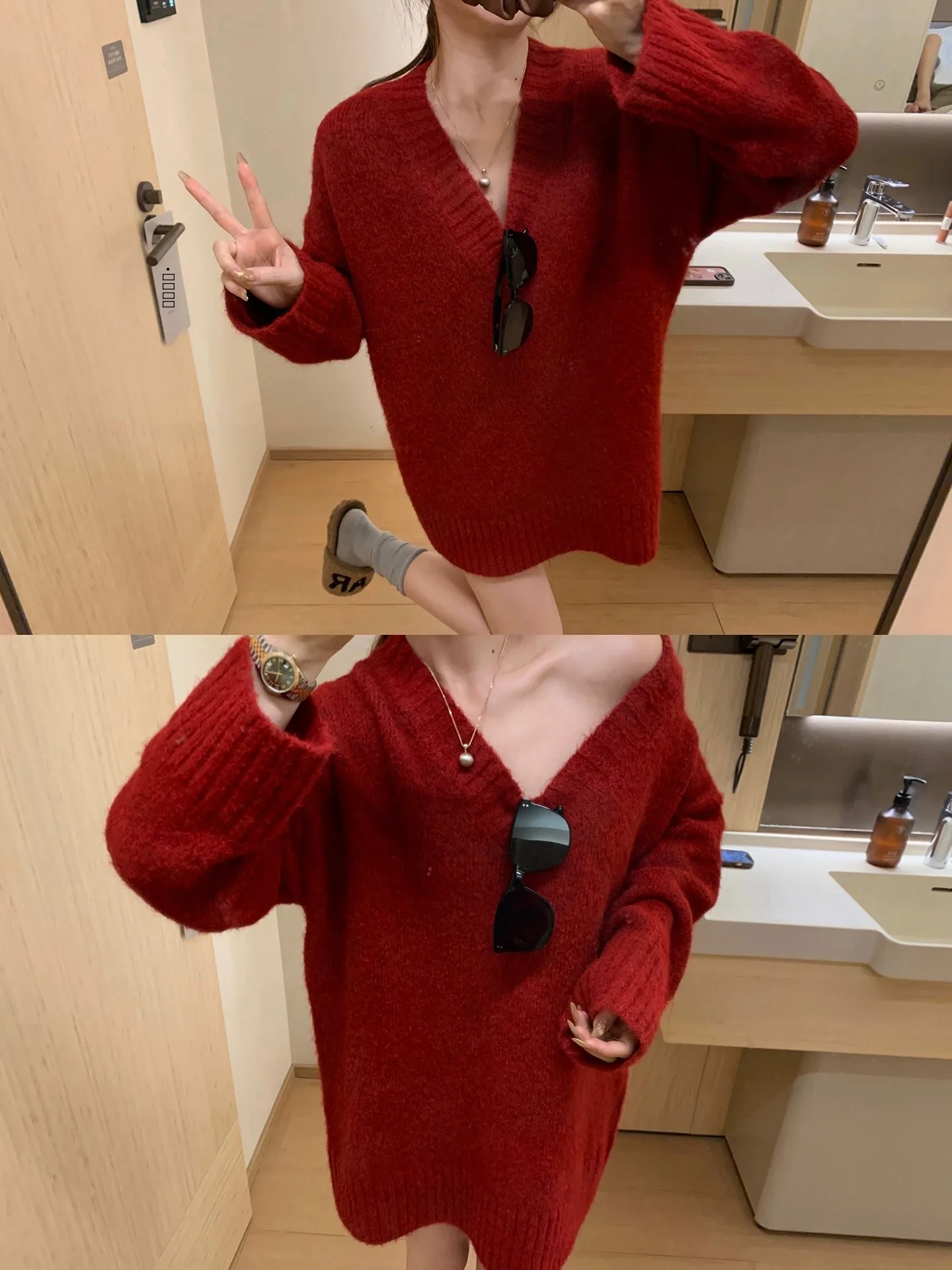 

Женский вязаный свитер Red Berry Cozy: уютный, свободный, стройнящий, с V-образным вырезом, двусторонний, белый, повседневный, с длинными рукавами, средней длины, термо, трикотажный.