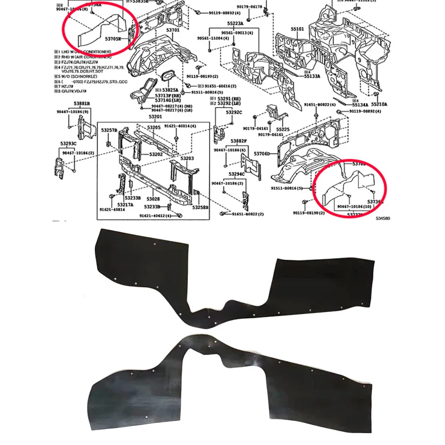 Wooeight 2Pcs Front Fender Liners Splash Shield Apron Seal Mud Flaps Guards 53737-60140 For Toyota Land Cruiser LC76 2007-2022