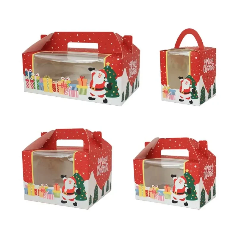 10pcs Christmas 1/2/4/6 hole inner tray portable box, transparent PVC window opening Mafen box, packaging paper box