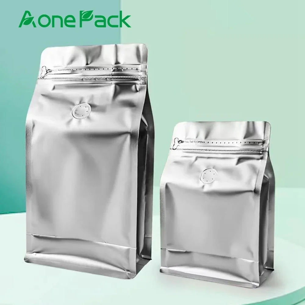 

50pcs Box Bottom Nuts Snack Packaging Pouch Matte Silver Plastic Coffee Bean Dried Fruit Food Food Storage Bags with Zipper