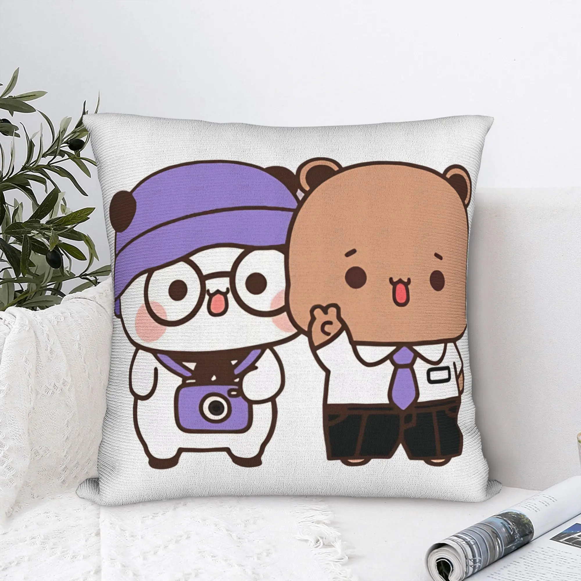 Bear And Panda Bubu Dudu Balloon  Pillow Cover  Vintage Pillow Case For Wedding Party Home Decor Square Pillowcases Gift