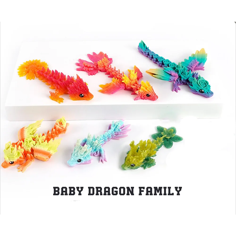 3D Printed Flying Dragon Fidget Toy Movable Joint Rotatable Articulated Dragon Figurines Office Desktop Ornament Toy Crafts Gift