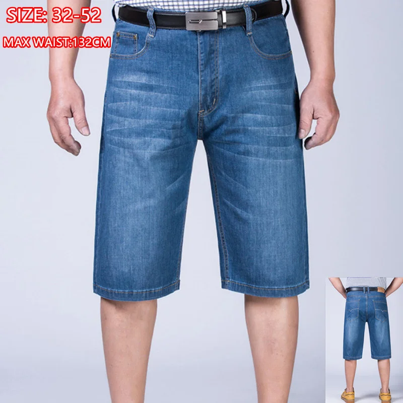 

Denim Shorts Men Summer Short Jeans Plus Size 44 46 48 50 52 150KG Male High Waisted Thin Homme Elastic Stretched Half Trousers