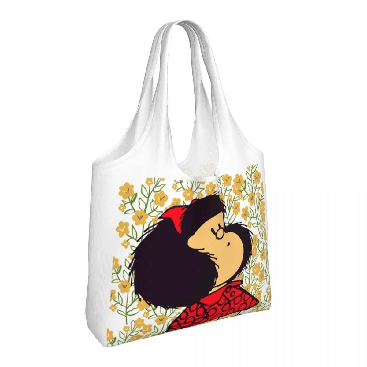 Custom Mafalda And Flowers Shopping Bag  Shoulder Canvas Tote Bag Portable Argentina Manga Quino Groceries Shopper  Handbags