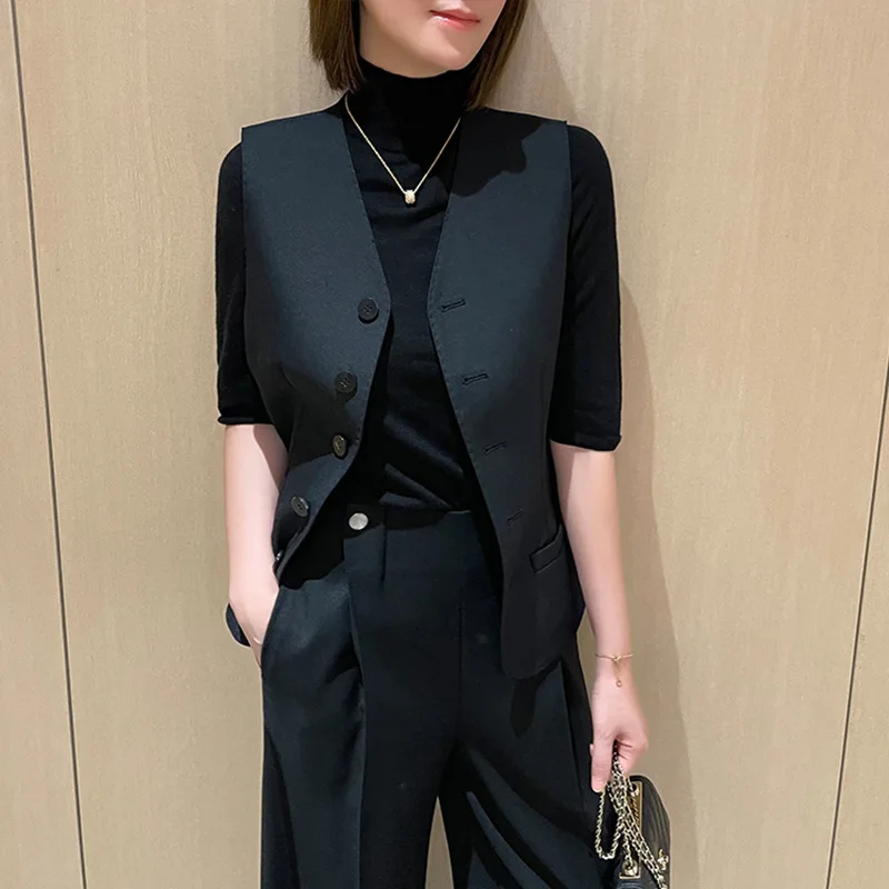 2025 New Autumn Wool Vest Women Slim Fit Sleeveless Oxford Silk Lining Waistcoat