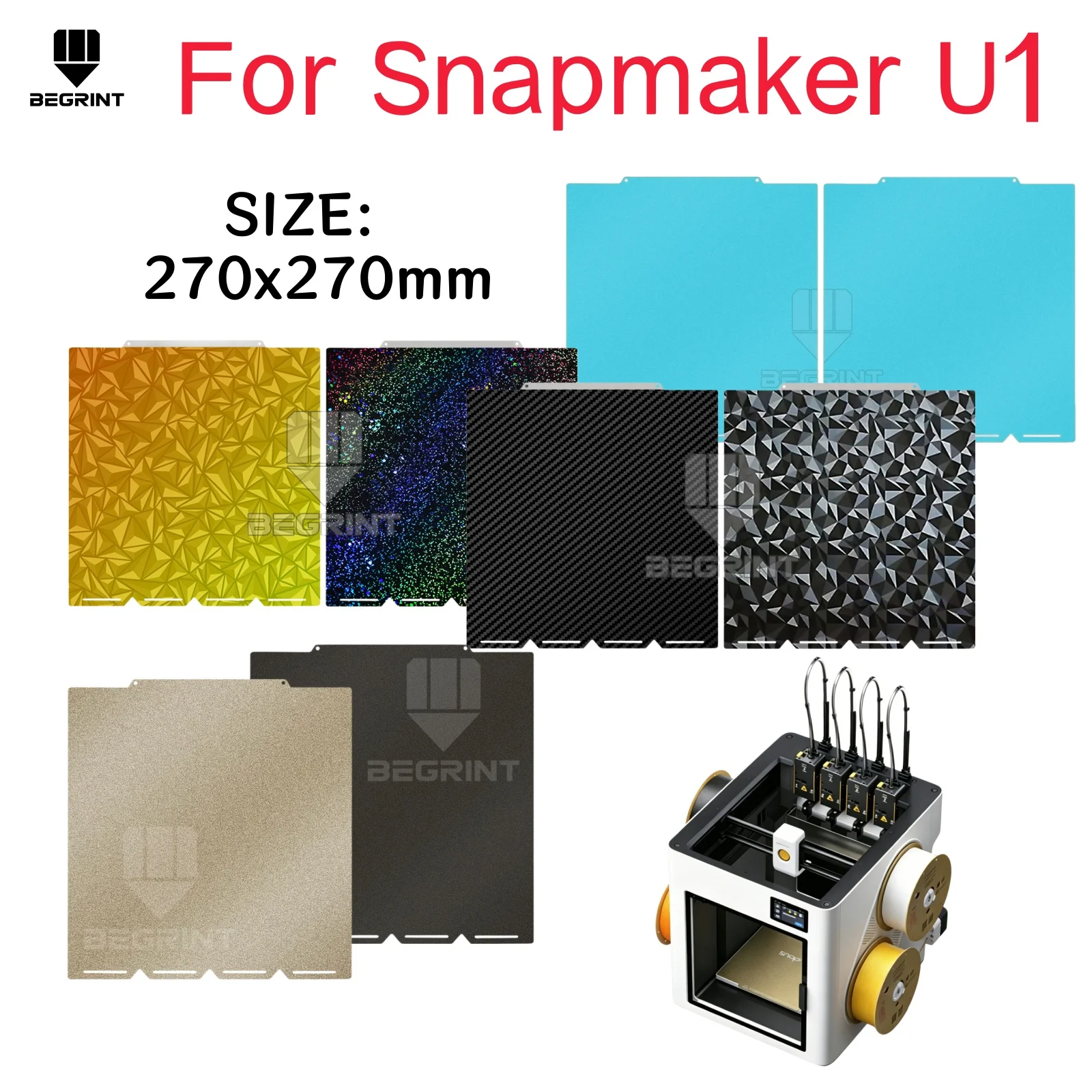 Plaque de construction pour Snapmaker U1, 276x293mm, feuille d'acier PEI texturée double face, plaque froide Glacier pour imprimante 3D Snapmaker U1