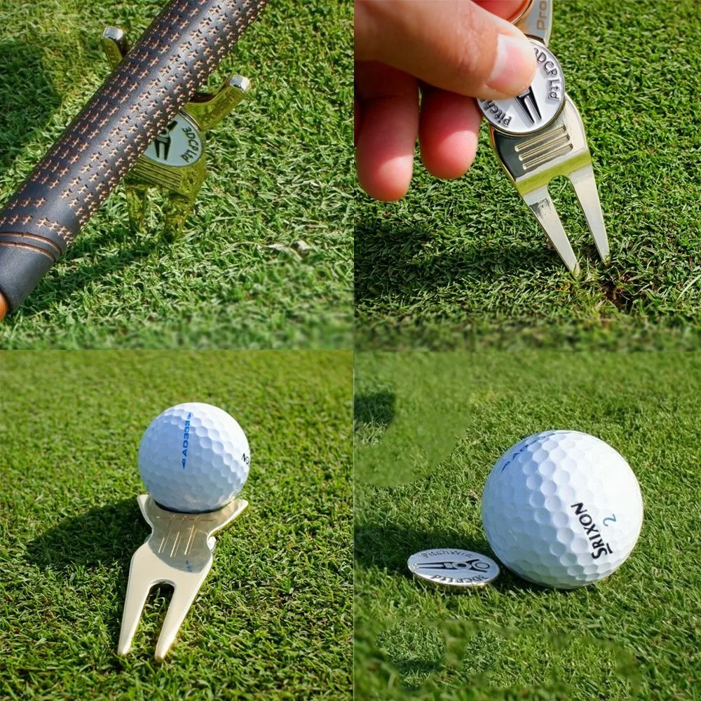 Pitch Golf Green Gabel Zink-legierung Dropship Pitch Groove Reiniger Magnetische Golf Marker Golf Divot Werkzeug Golf Putting