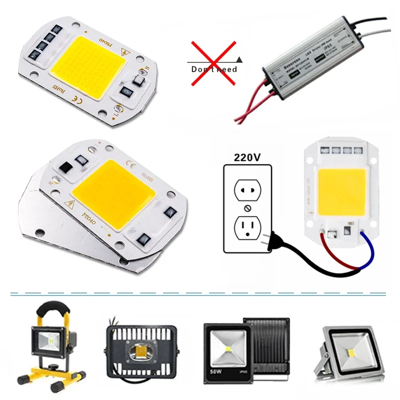 LED COB Chip 10W 20W 30W 50W Perline di luce di inondazione a LED AC 110V 220V Non è necessario driver per proiettore Faretto Lampada Illuminazione