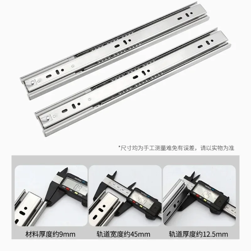 Lintolyard 2PCS Stainless Steel Three Section Drawer Track Damping Mute Slide Rail Heavy Duty Home Bearing Keyboard Slideway