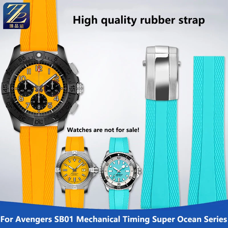 Wysokiej jakości gumowy pasek 22mm do serii Breitling Super Ocean Avengers żółty wilk lotnictwo rozrządu gumowa bransoletka do zegarka