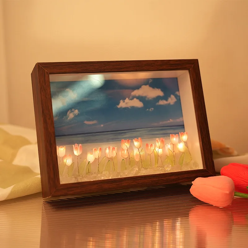 Tulip Glowing Night Lights Photo Frame Handmade DIY Creative Decoration Ornaments Festival Send Girlfriend Girlfriend Gifts