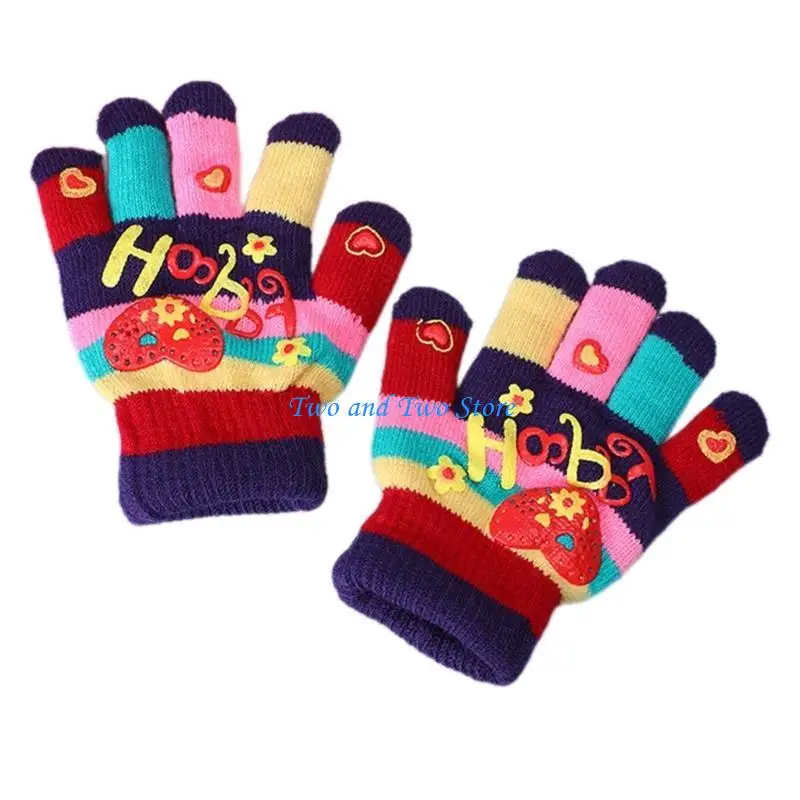 قفازات HX6F للأطفال للشتاء الدافئ، قفازات كرتونية حرارية سميكة، قلب كرتوني أنيق #5