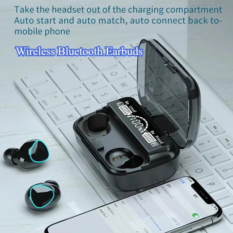 

Беспроводная Bluetooth-гарнитура Pop TWS M10 — спортивные наушники с микрофоном с шумоподавлением и светодиодным дисплеем с зарядным устройством для телефона