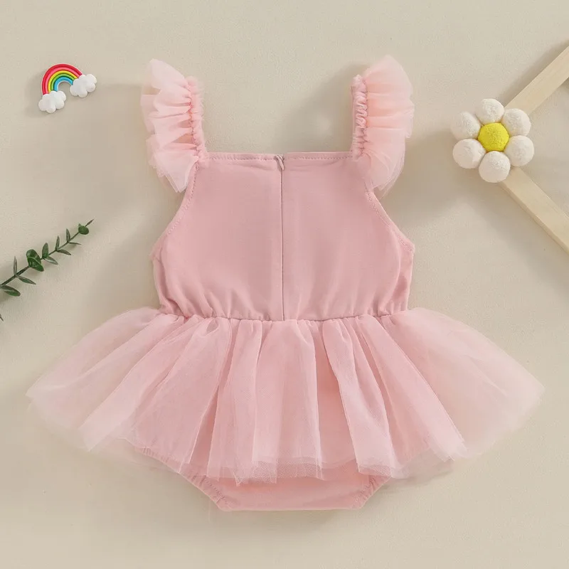 Newborn Baby Girl Dress Bodysuit Summer Clothes Sleeveless Tie Knot Front Pleated Tulle Dress Jumpsuit for Kids Infant Clothing