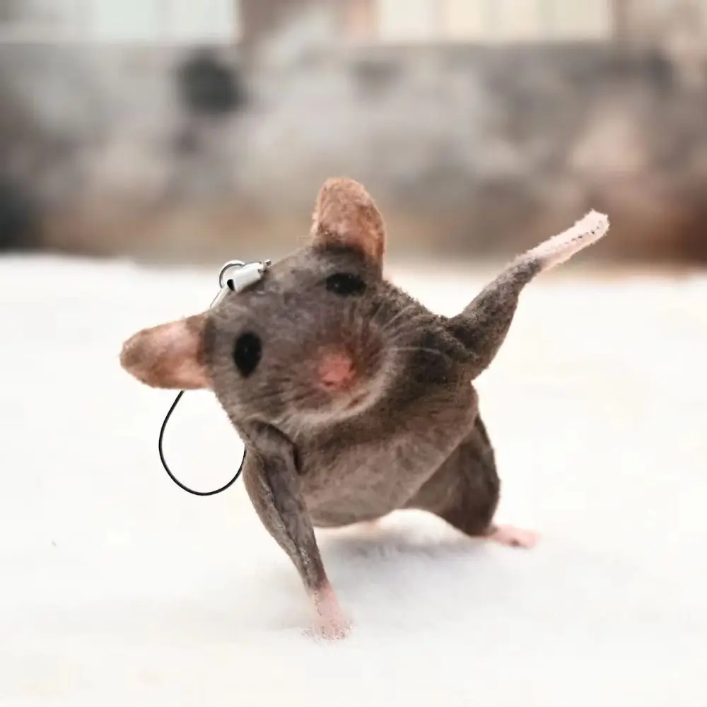 Funny Bendable Mouse Keychain Simulated Wire Frame Rat Plush Pendant Animal Figure Prank Mouse Doll Bag Charm
