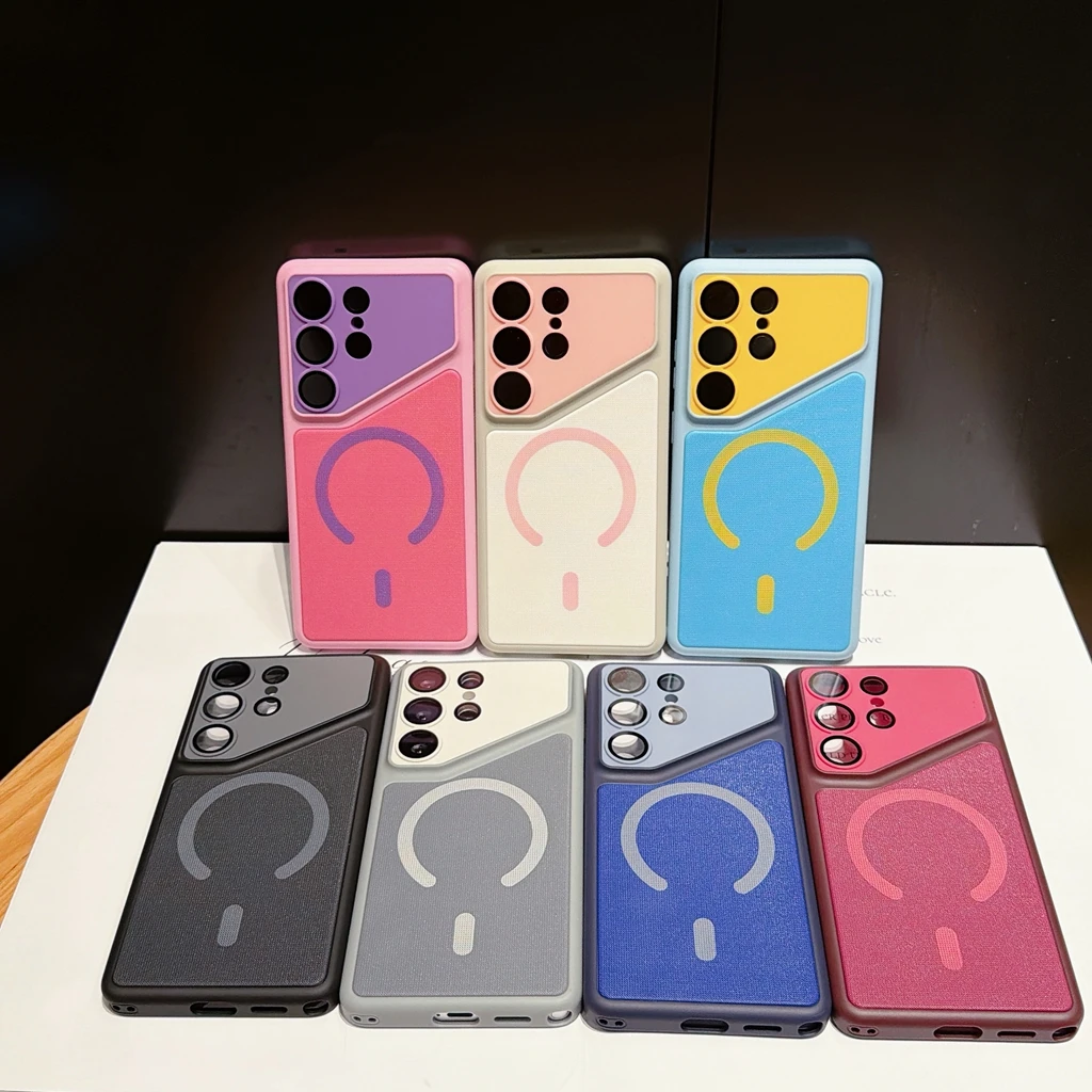 Fashion Cloth Texture Color Collision Large Camera Window Frame Magnetic Phone Cover Case for Samsung Galaxy S26 S25 Ultra ﻿