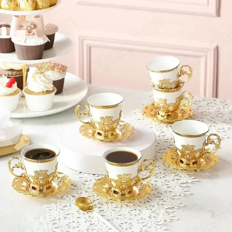 Ramadan Golden Border Turkish Coffee Cups European Classical Plating Ceramic Cup and Saucer Set Afternoon Tea Tea Set