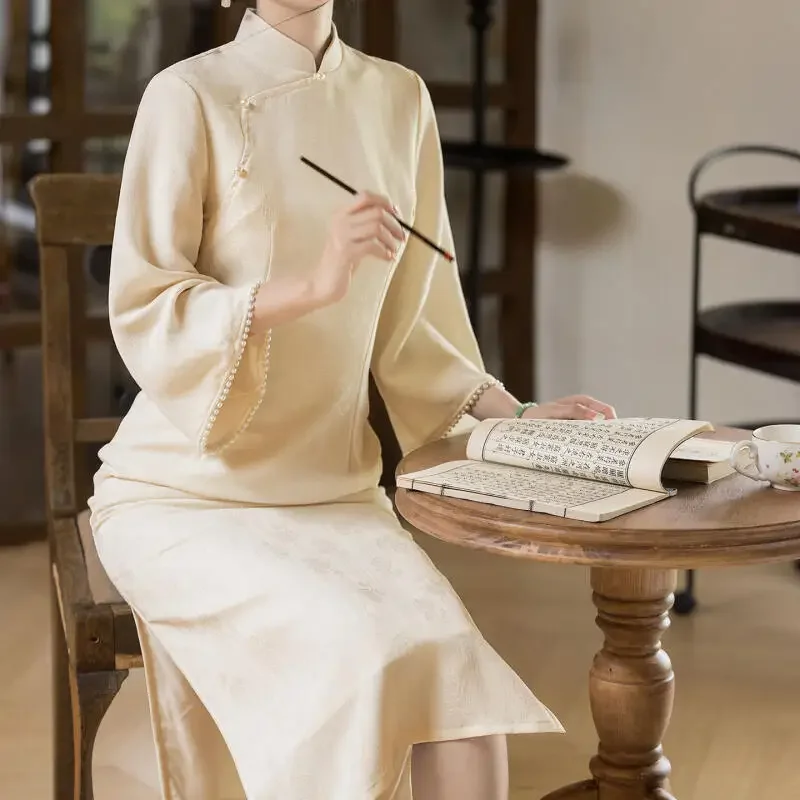 

Платье в китайском стиле принцессы, длинное вечернее платье, платье ханьфу, улучшенное платье Ципао с расклешенными рукавами, Chesongam, современное Ципао