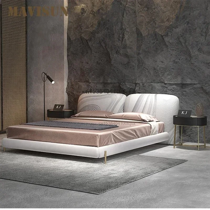 

Bedroom Furniture Italy Style Leather Double Bed Support Customization Of Color Solid Wood Designer Villa King Size Bed Frame