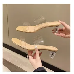 Transparent High Heels Women Square Toe Sandals Summer Shoes Woman Clear High Pumps Wedding Jelly Buty Damskie Heels Slippers