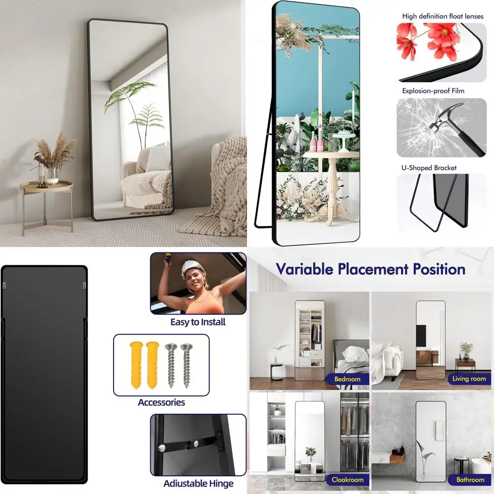 

Большое напольное зеркало в полный рост 71 x 32 дюйма - HD-стекло, устойчивое к разрушению, из закаленного стекла, элегантный дизайн для дома, спальни, гостиной или ванной комнаты