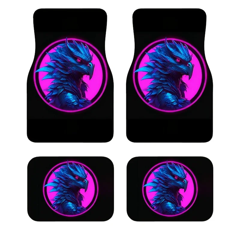 4pcs Glowing Blue Eagle Car Floor Mats | Cool Neon Pattern, Universal Fit, Non-Slip And Dirt-Resistant, Perfect Gift For Family