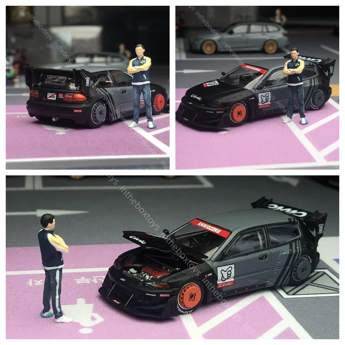 

Pop Race Civic EG6 Pandem Kanjozoku PR640163 1/64 Die Cast With Figure Model Car