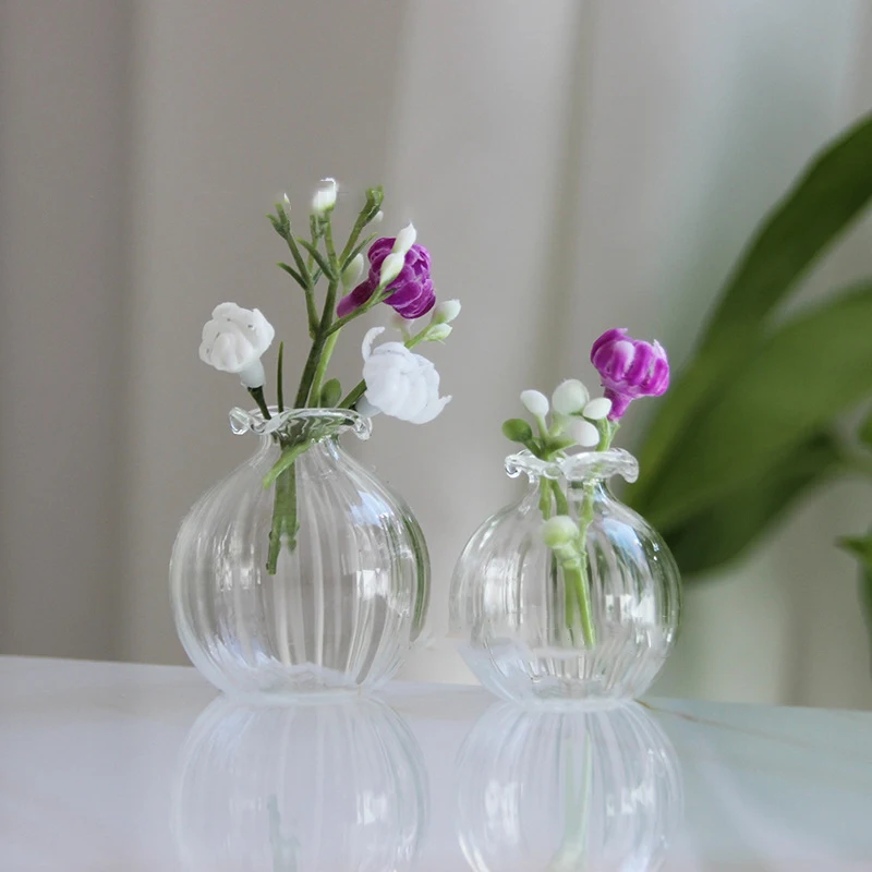 

1/12 Scale Miniature Dollhouse Glass Vase Round Ball Lace Mouth Glass Bottle Simulation Vase for Doll House Accessories Toy