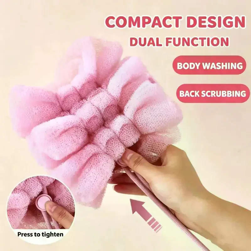 2-in-1 Extendable Back-Scrubbing Bath Sponge Soft Full-Body Massage Mesh For Rich Lather
