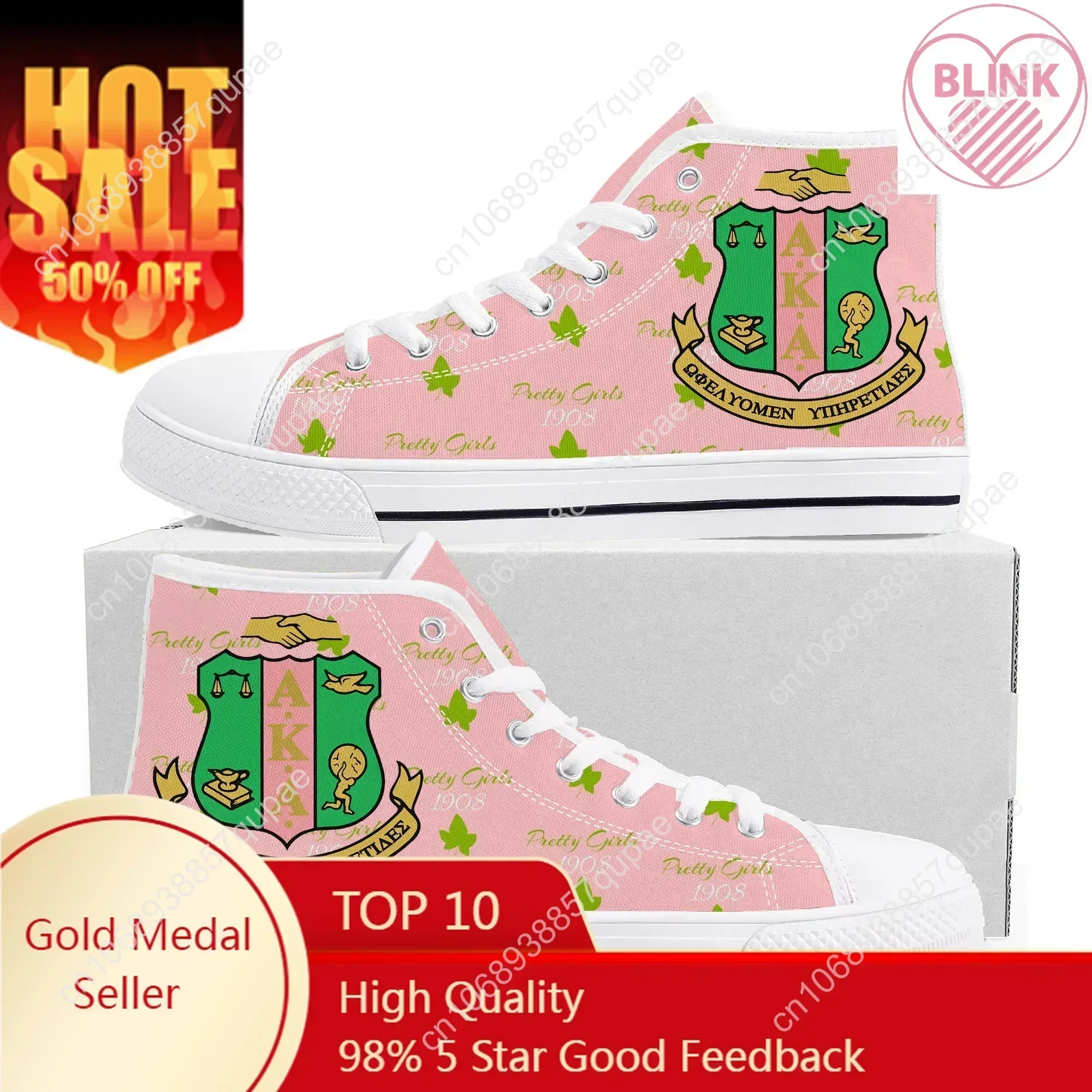 

Alpha Sorority AKA 1908 High Top Sneakers Kappa Alpha Mens Womens Teenager Canvas High Quality Sneaker Shoe Custom Made Shoe