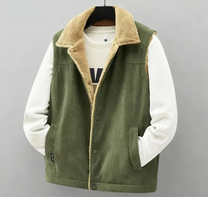

Men's Corduroy Vest Thick Warm Stand Collar Autumn Winter Large Size Workwear Camisole Cotton Jacket Waistcoat