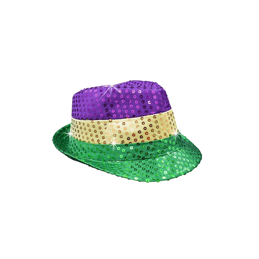 อุปกรณ์เสริมชุดเทศกาลมาร์ดิกราส์: หมวกปักเลื่อม, เนคไทโบว์, สร้อยคอลูกปัด, แว่นกันแดด ชุดสีสันสดใสสำหรับการแต่งกายในงานคาร์นิวัล