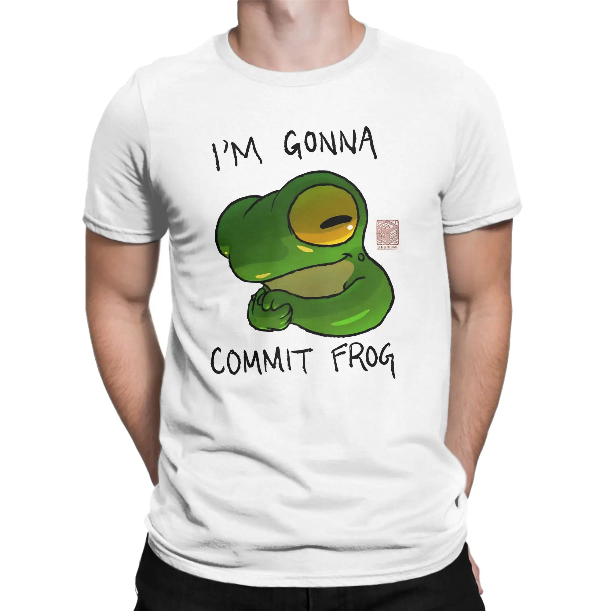 Men's Commit Frog Cute Expression Reaction Animal T Shirts  Cotton Clothing Funny Short Sleeve O Neck Tees Plus Size T-Shirt