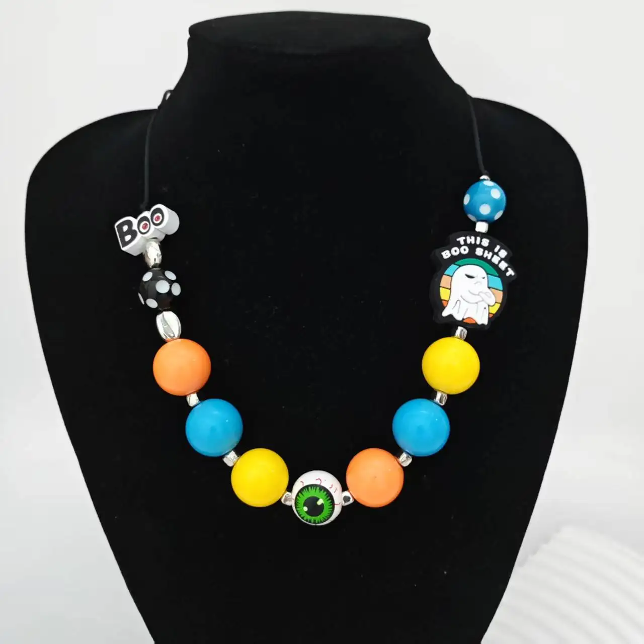 

Cute Ghost Boo Eyes Bead Necklace for Children Holiday Jewelry Accessories Kids Handmade Necklace Halloween
